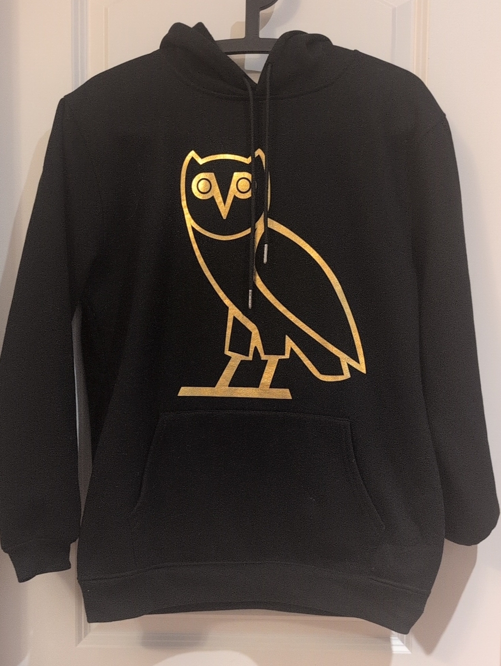 OVO Black Hoodie with Gold Owl Graphic - Size S/M